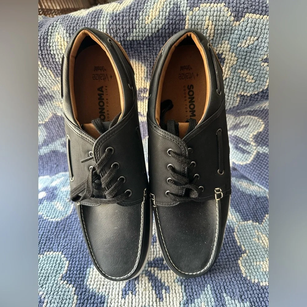 Sonoma Vitalize Men’s Boat Shoes 👞 Black Lace-Up Casual Size 12